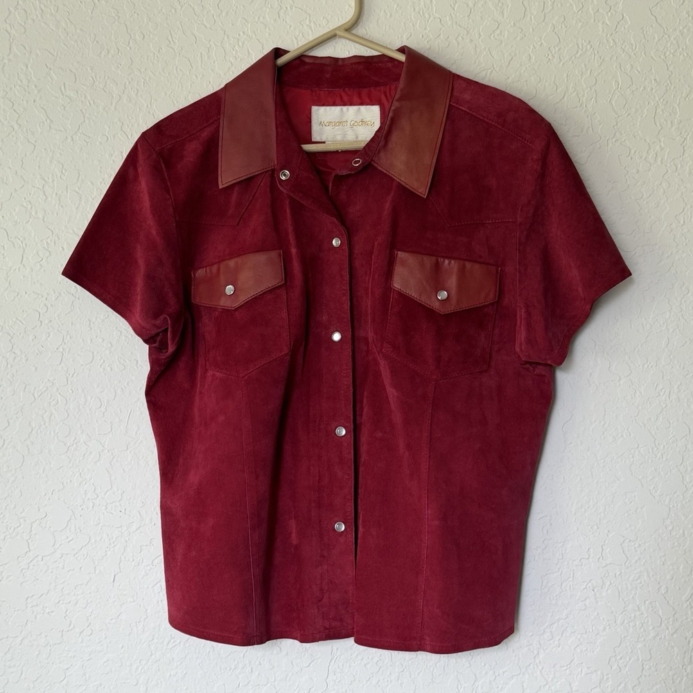 Margaret Godfrey Womens Suede Shirt XL Red Leather Country Western Rodeo Cowgirl